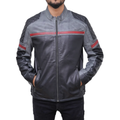 Men's black and grey faux leather biker jacket - view 1