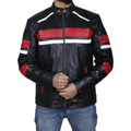 Black retro cafe racer jacket with red and white stripes - view 1
