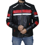 Black retro cafe racer jacket with red and white stripes - view 1