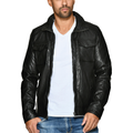 Men's sheepskin leather biker jacket - view 1