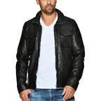 Men's sheepskin leather biker jacket - view 1