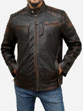 Brown cafe racer leather jacket for men - view 1
