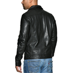 Men's sheepskin leather biker jacket - view 2