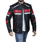 Black retro cafe racer jacket with red and white stripes - view 4