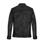 Black stand-collar leather jacket with zipper pockets - view 3
