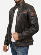 Brown cafe racer leather jacket for men - view 4