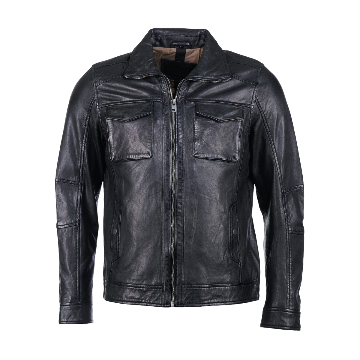 Men's sheepskin leather biker jacket - view 3