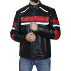 Black retro cafe racer jacket with red and white stripes - view 3