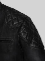Black lambskin leather biker jacket with quilted shoulders - view 4