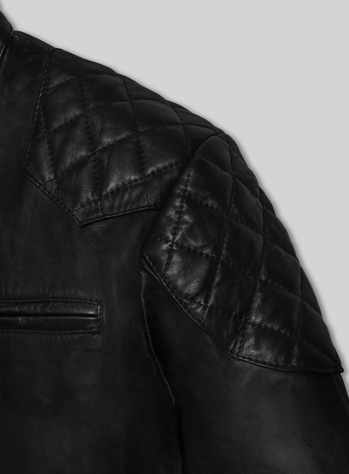 Black lambskin leather biker jacket with quilted shoulders - view 4