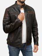 Brown cafe racer leather jacket for men - view 5