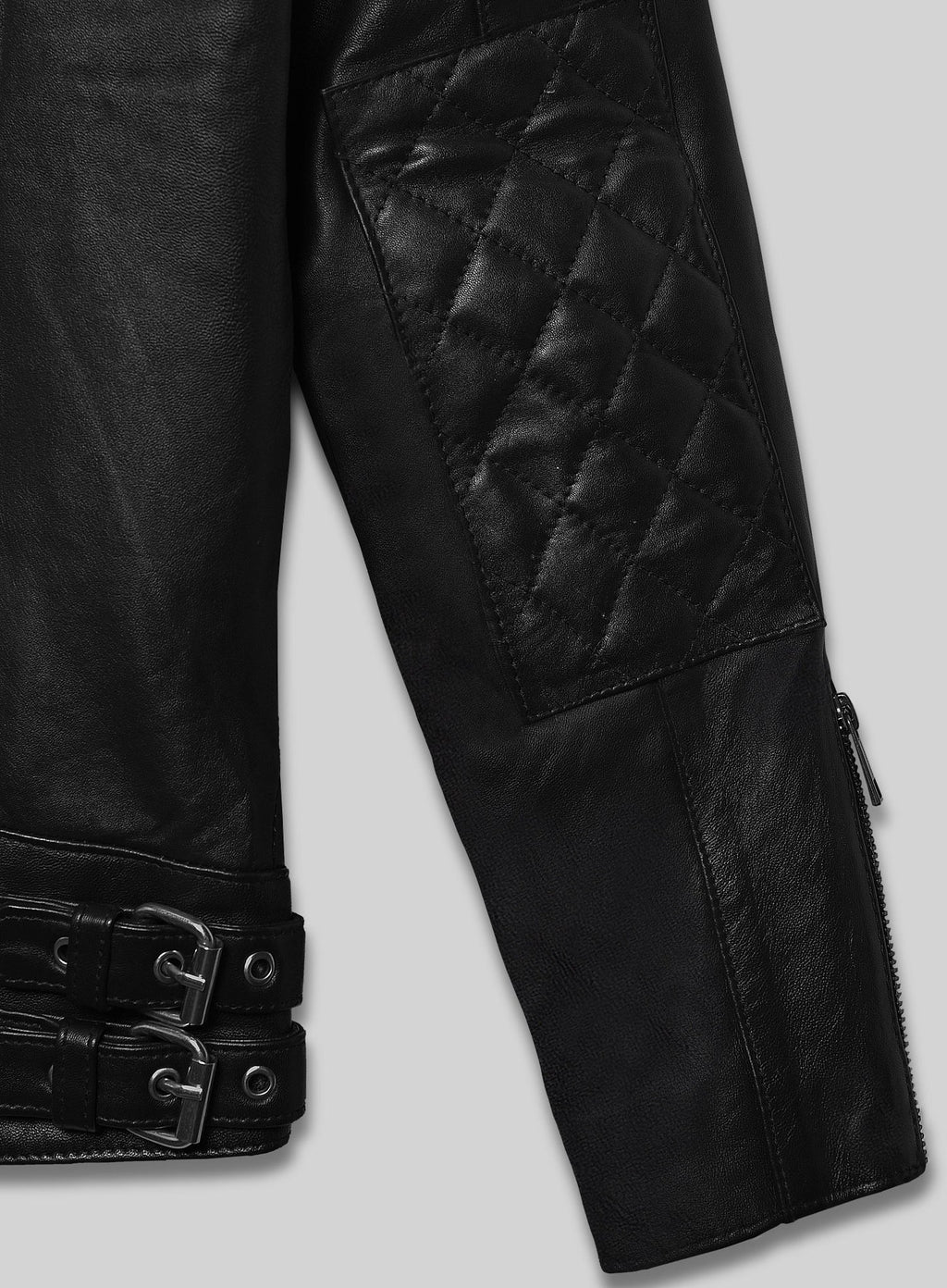 Black lambskin leather biker jacket with quilted shoulders - view 5