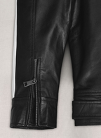 Black stand-collar leather jacket with zipper pockets - view 4