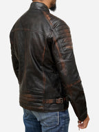 Brown cafe racer leather jacket for men - view 2