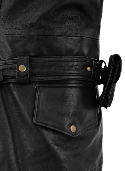 Midnight black leather trench coat - view 6