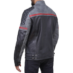 Men's black and grey faux leather biker jacket - view 4