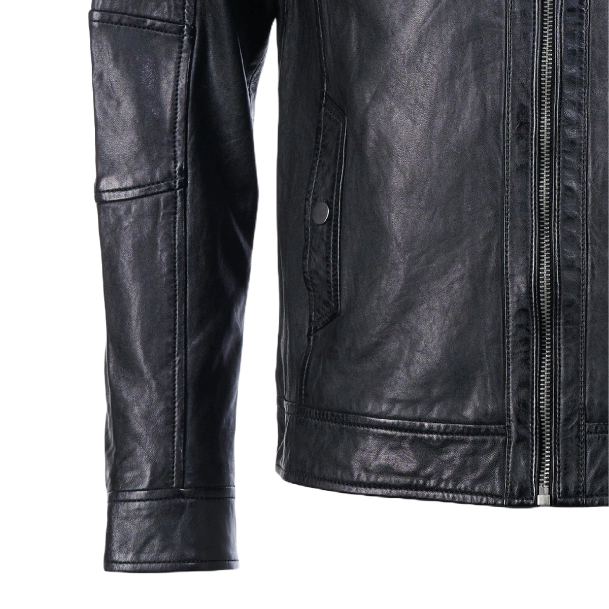 Men's sheepskin leather biker jacket - view 5