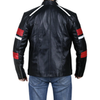 Black retro cafe racer jacket with red and white stripes - view 2