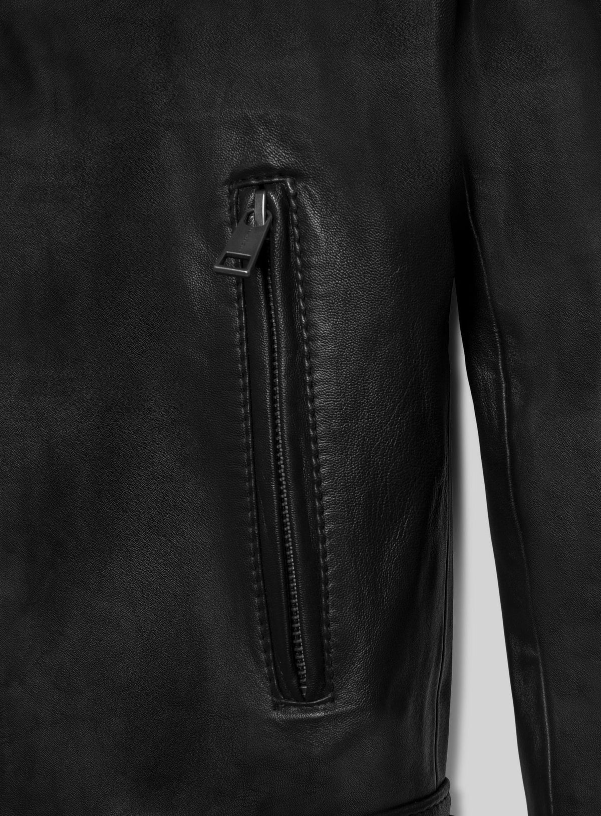Black lambskin leather biker jacket with quilted shoulders - view 6