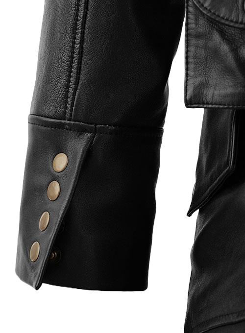 Midnight black leather trench coat - view 7