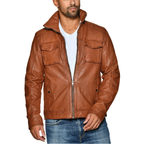 Men's sheepskin leather biker jacket - view 11