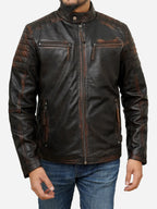 Brown cafe racer leather jacket for men - view 6