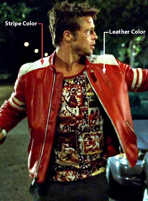Crimson red leather jacket with white stripe panels - view 7