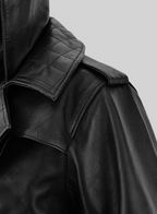 Midnight black leather trench coat - view 8