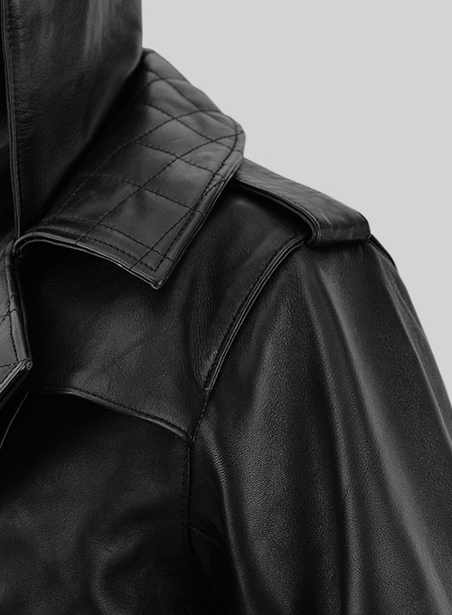 Midnight black leather trench coat - view 8