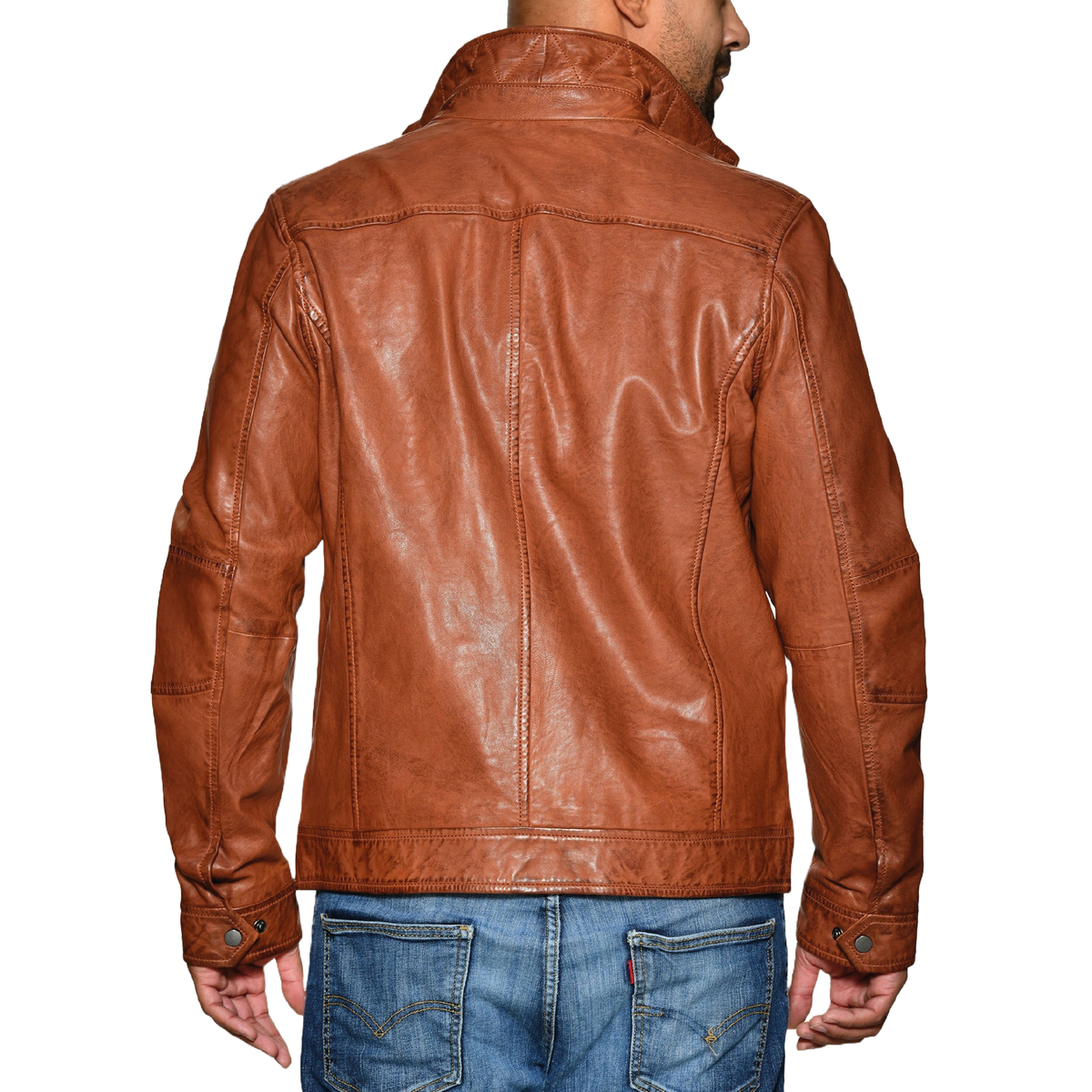Men's sheepskin leather biker jacket - view 7
