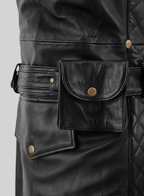 Midnight black leather trench coat - view 9