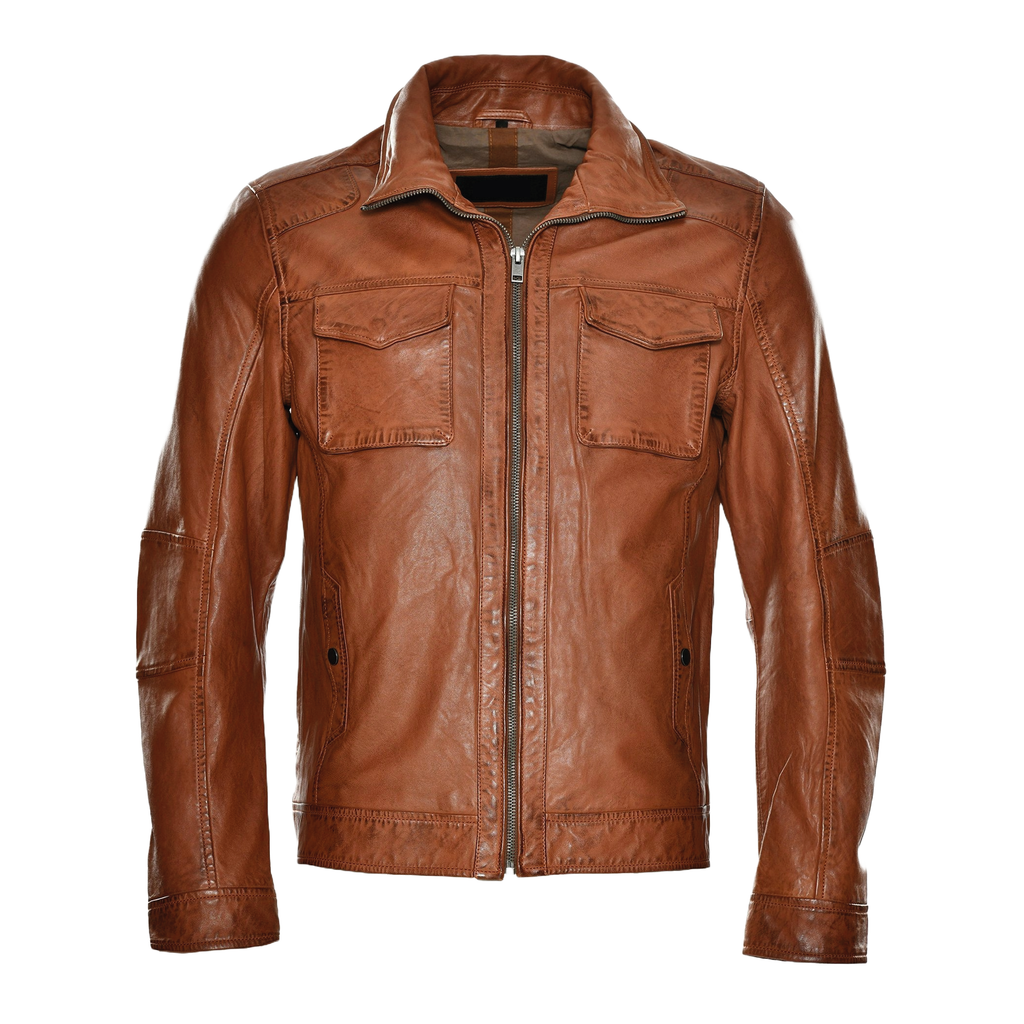 Men's sheepskin leather biker jacket - view 6