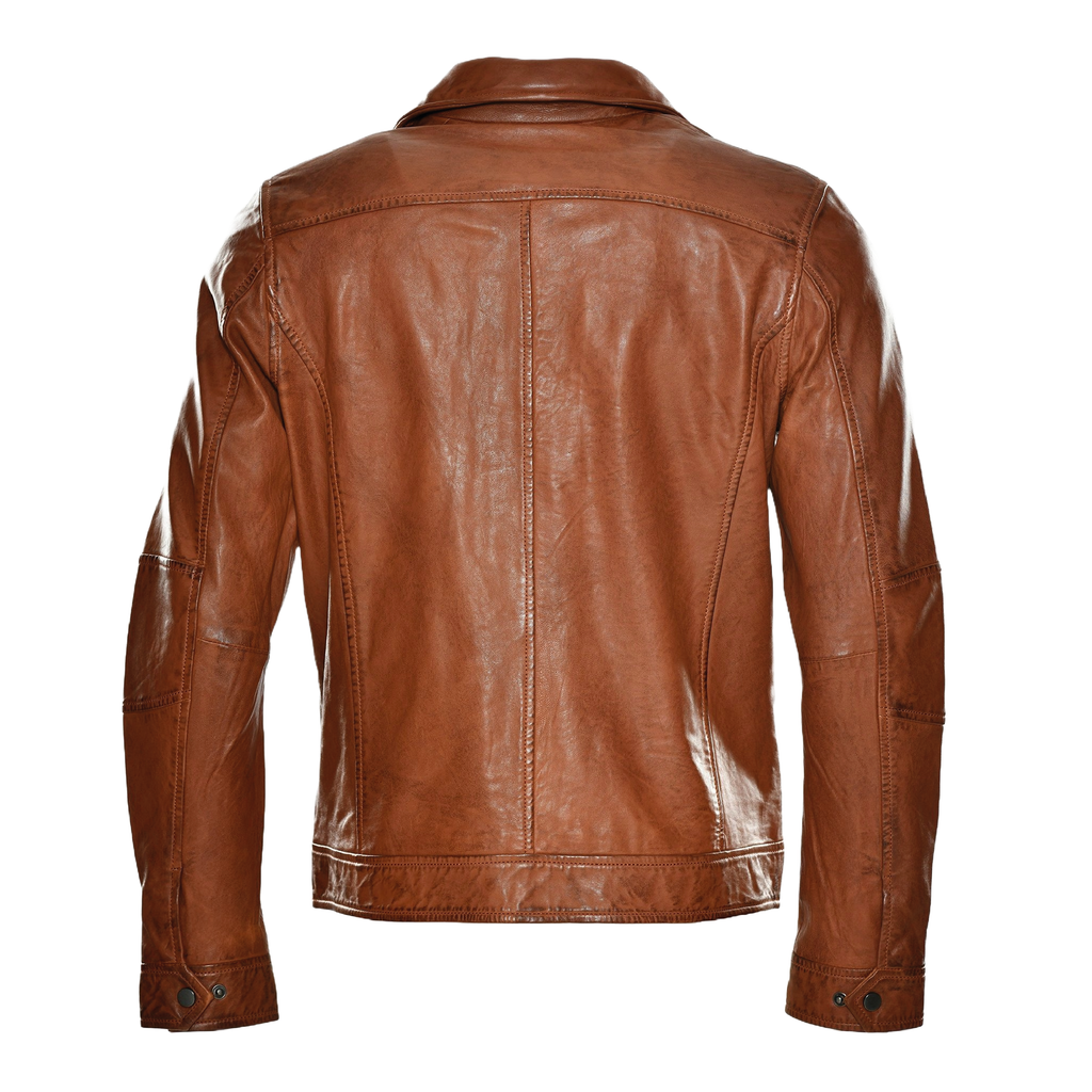 Men's sheepskin leather biker jacket - view 8