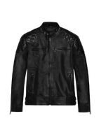 Black lambskin leather biker jacket with quilted shoulders - view 2
