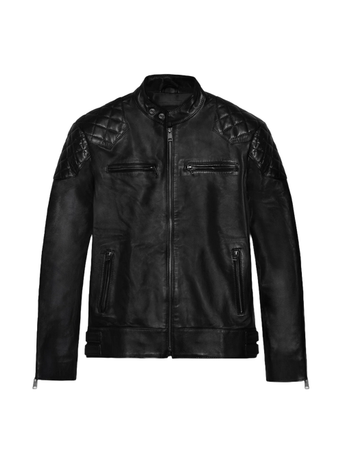 Black lambskin leather biker jacket with quilted shoulders - view 2