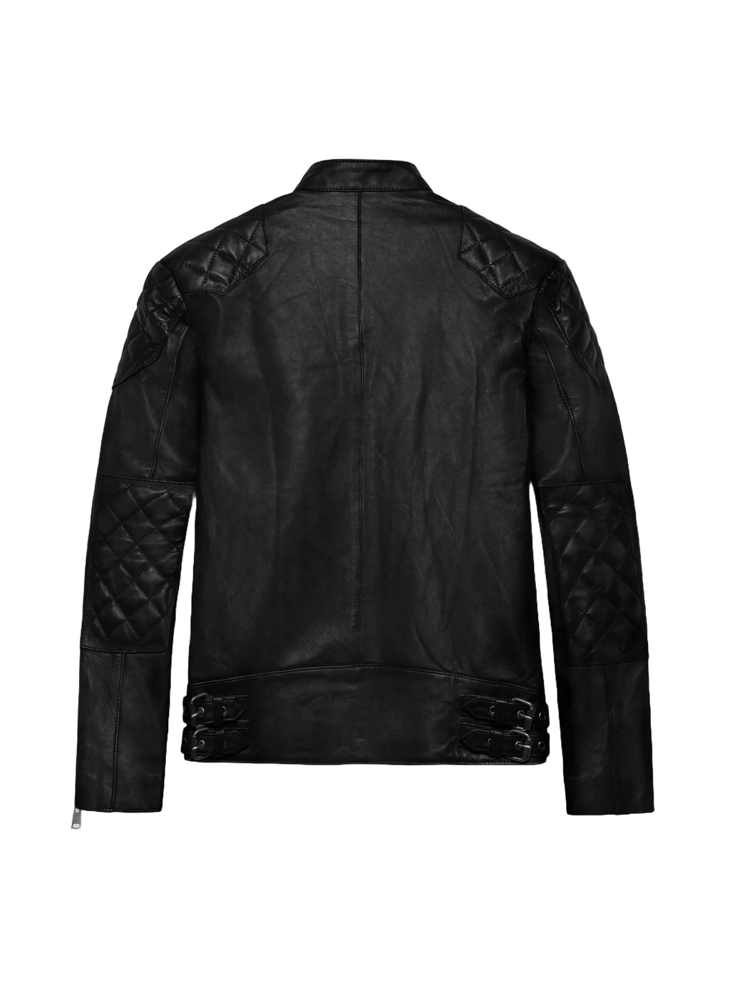 Black lambskin leather biker jacket with quilted shoulders - view 3