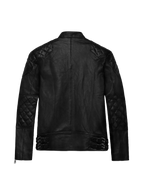 Black lambskin leather biker jacket with quilted shoulders - view 3