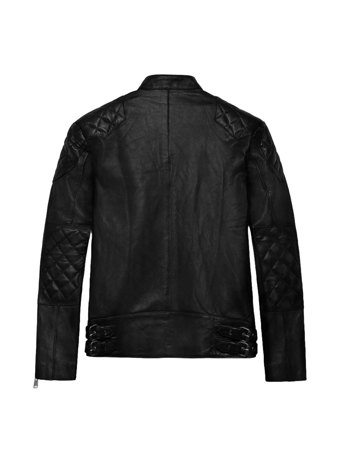 Black lambskin leather biker jacket with quilted shoulders - view 3