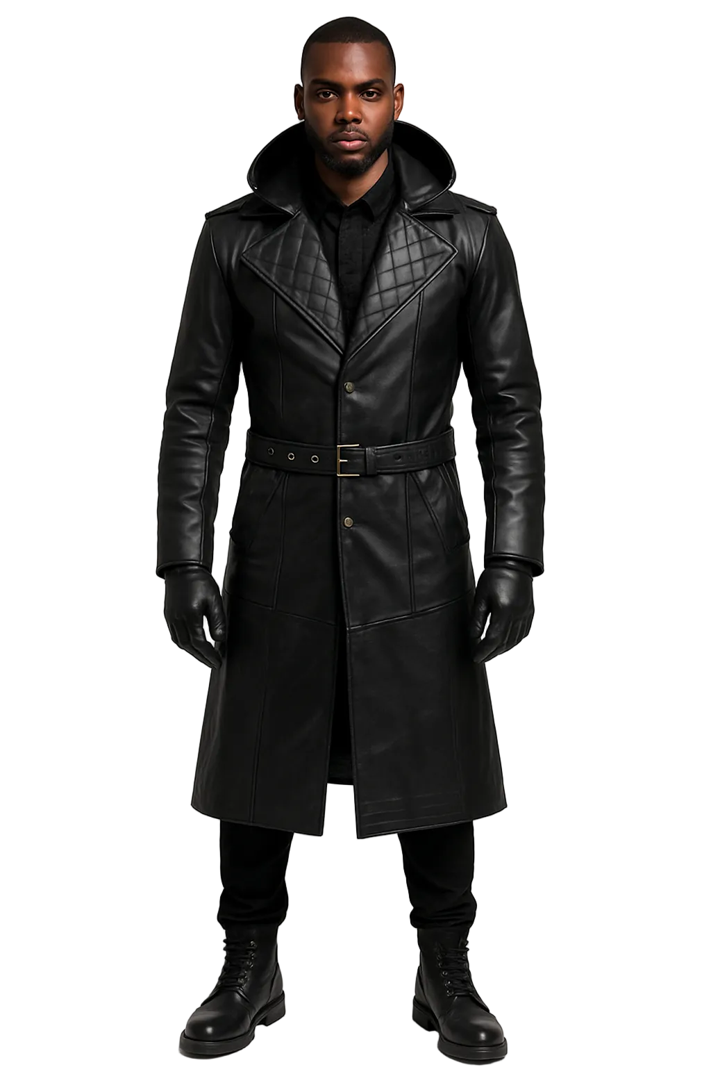 Midnight black leather trench coat - view 1