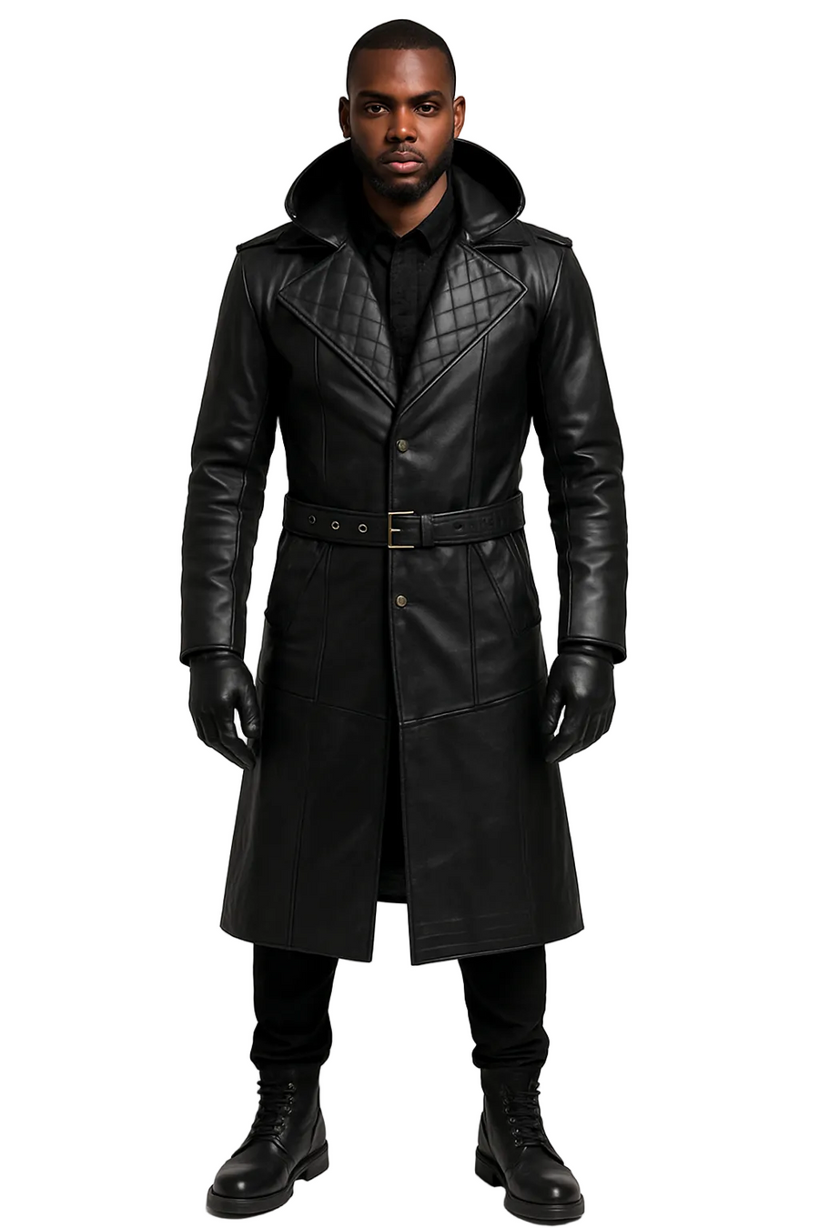 Midnight black leather trench coat - view 1