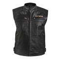 Men's black leather biker vest - front view