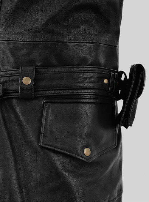 Midnight black leather trench coat - view 5