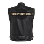 Men's black leather biker vest - back view