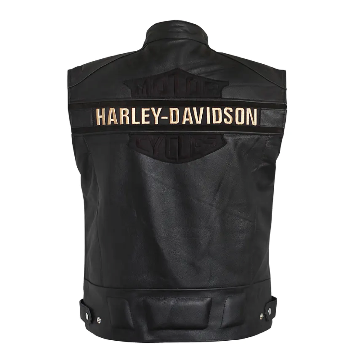 Men's black leather biker vest - back view