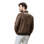 Brown lambskin leather bomber jacket - back view