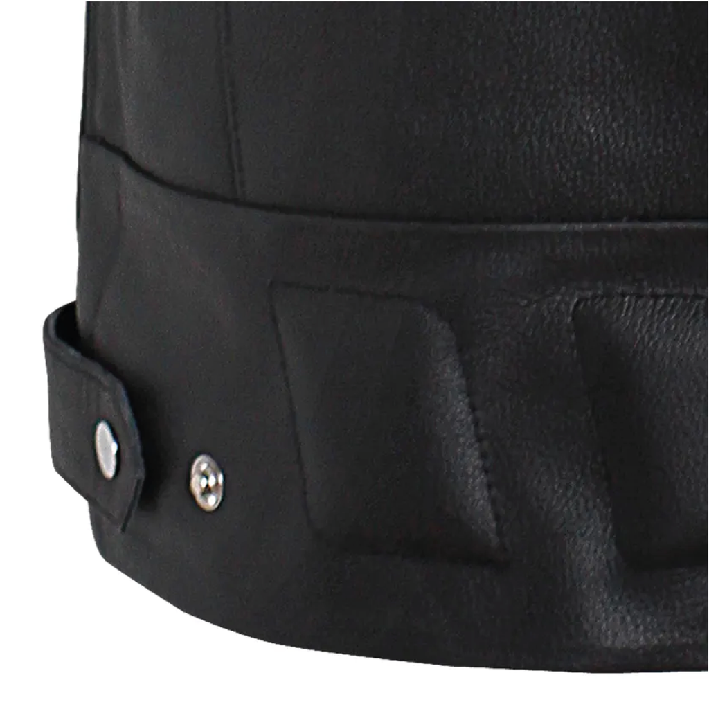 Men's black leather biker vest - close-up view 4