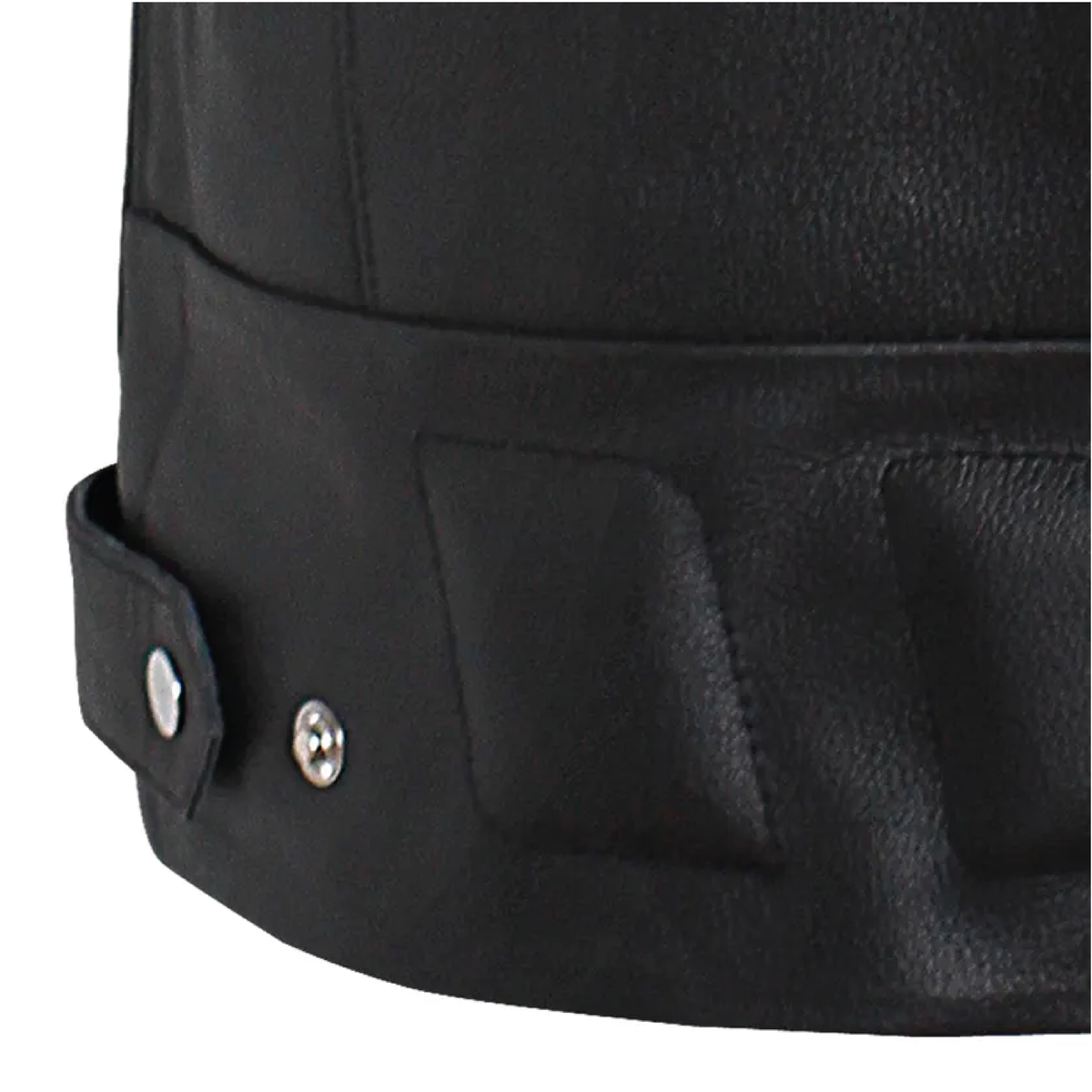 Men's black leather biker vest - close-up view 4
