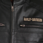 Men's black leather biker vest - close-up view 5