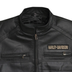 Men's black leather biker vest - close-up view 3