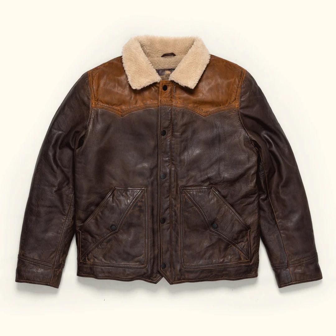 Jackson western leather jacket with shearling collar - view 1